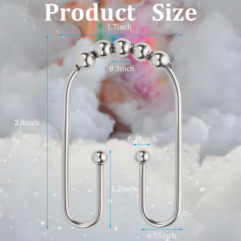 Resze U Shaped Shower Curtain Hooks Rings,12 Pcs Durable Rust Resistant Metal Shower Hooks, Double Glide Smoothly Anti-Drop Shower Rings for Shower Curtain Rod,Chrome - Image 2